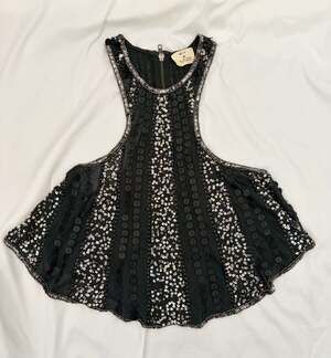 T-Bags Los Angeles Black Sequin Striped Peplum Top Size XS